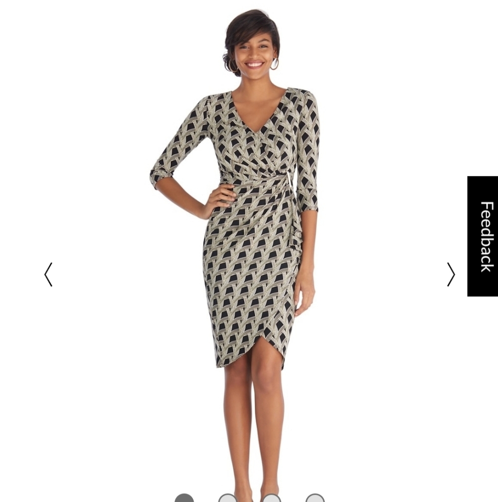 White House Black Market Black and Cream Wrap Dress
